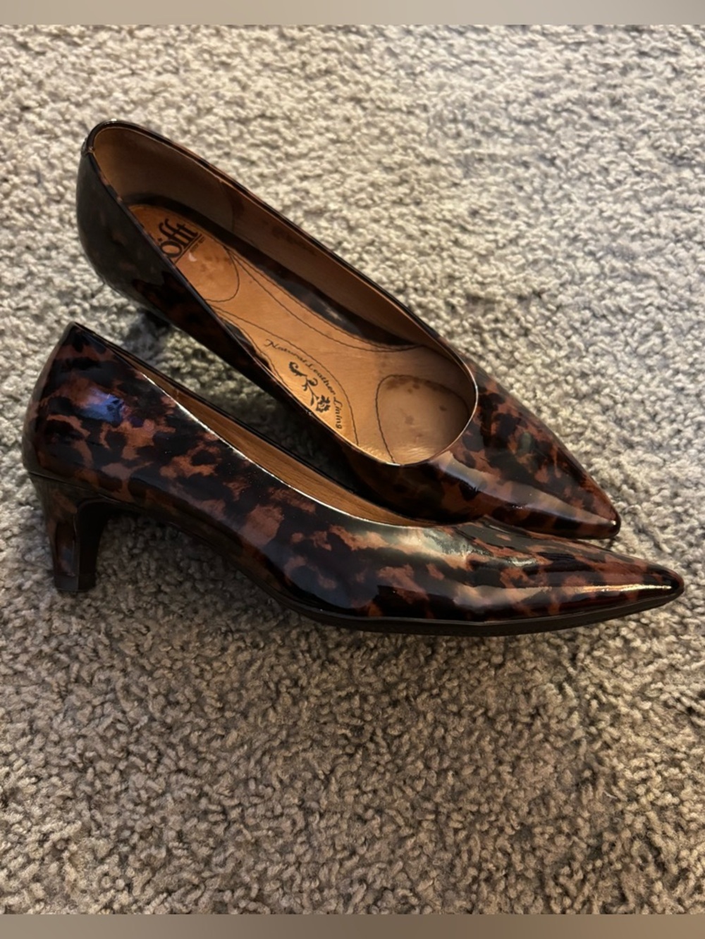 Sofft Leopard Patent Pointed-Toe Pumps - Brown